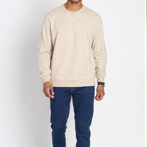 Jach’s Striped Crewneck Sustainable Fleece Tan & White Neutral Cozy Size XXL